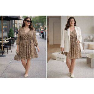 Gilli Women's Leopard Print Dress Brown Size 1X Boho Chic Neutral Fall Trendy